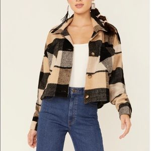 26 International Woman’s Black Plaid Wool Button Down Crop Jacket
